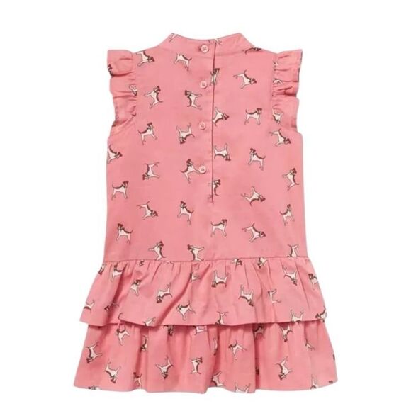 Janie and Jack Dusty Rose Dog Print Ruffles & Bow Lined Cotton Dress Girls Sz 6 - Picture 2 of 12